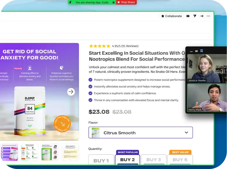 Website conversion audit of PetLab Co. showing a screencast review and UX analysis.