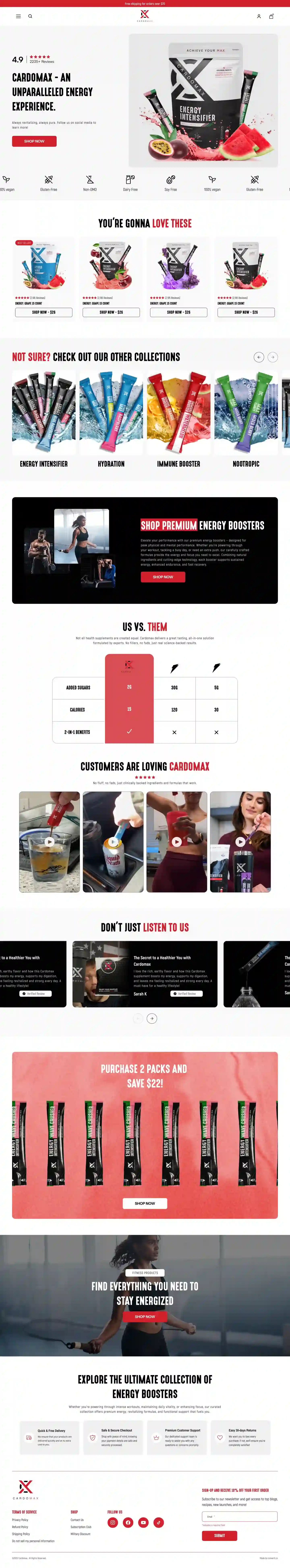 Cardomax website redesign showcasing elegant, minimalist supplement site redesign