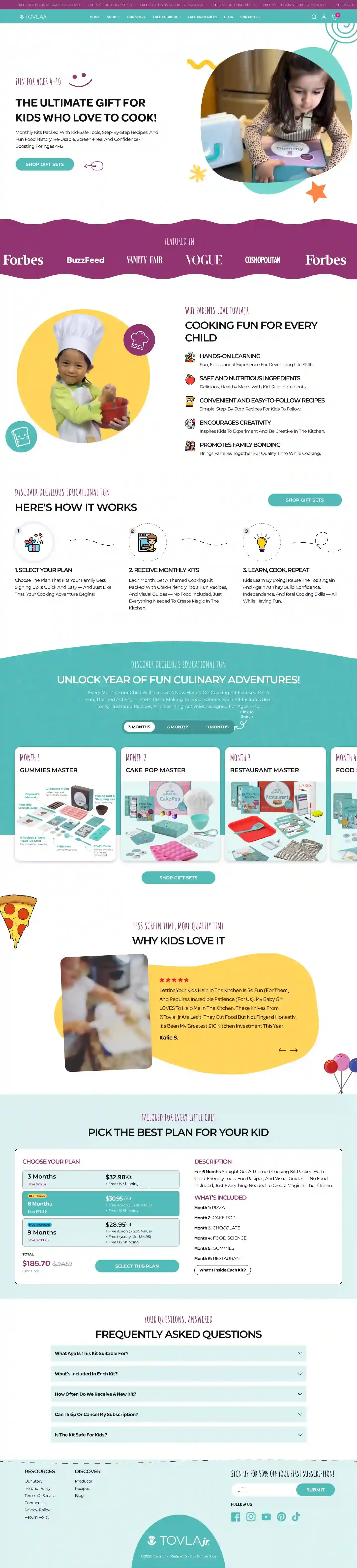 Tovlajr website showcasing food kit store cro-focused redesign